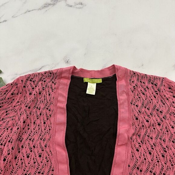 Sigrid Olsen Vintage y2k Cropped Cardigan Sweater Size XL Pink Brown Crochet Bow - Picture 2 of 11